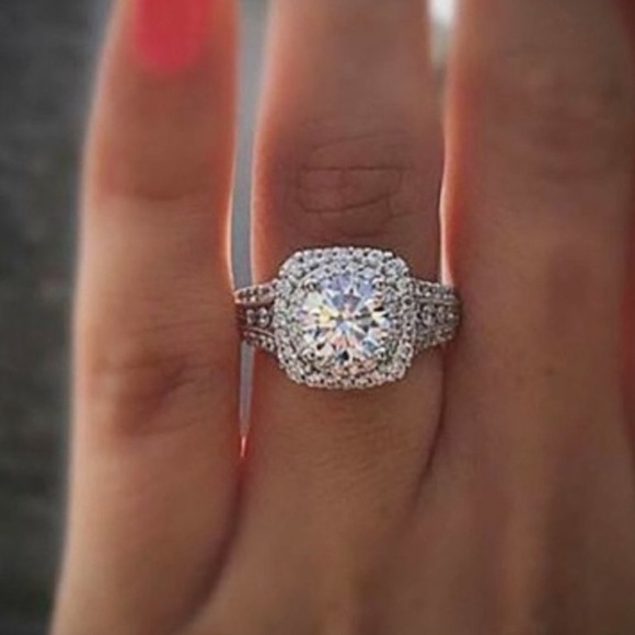 NEW💍925 STERLING SILVER DIAMOND HALO RING, CUTE RING, SHINY RING. - Picture 2 of 5